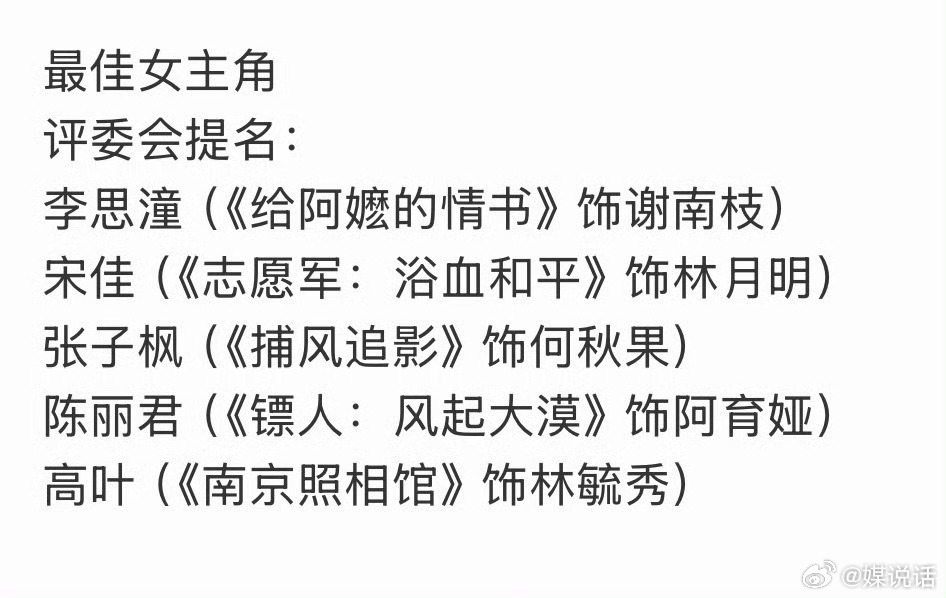 志愿军女主 张子枫宋佳 志愿军女配《志愿军》女主明明是张子枫，为了让宋佳提名金鸡