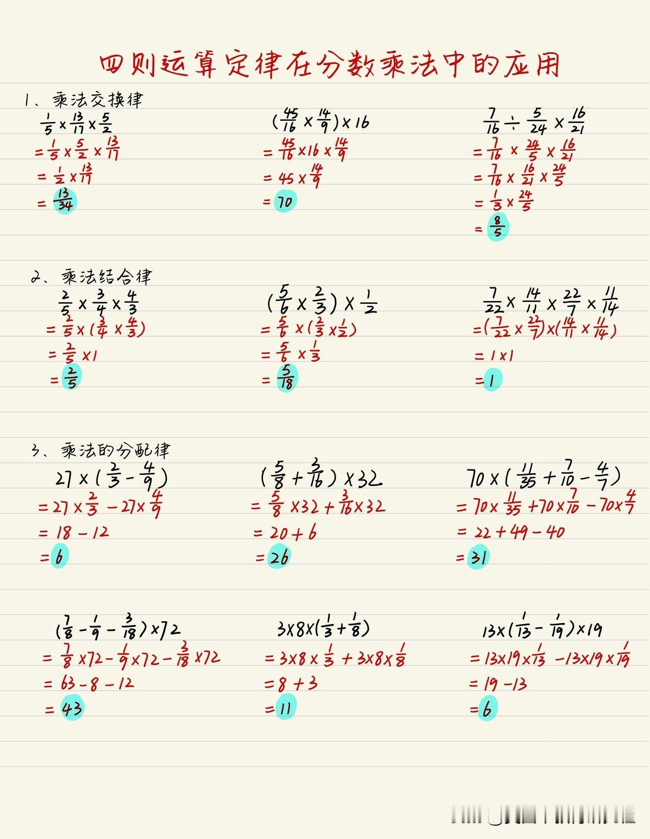 【四则运算定律在分数乘法中的应用】