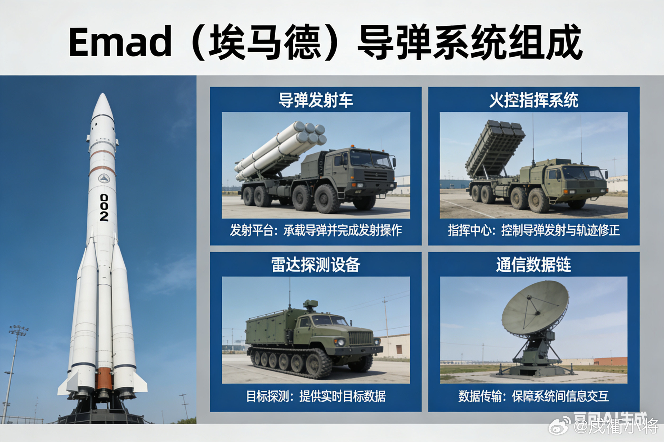 埃马德是伊朗基于流星-3改进的1700km级液体燃料精确弹道导弹，CEP<4米、