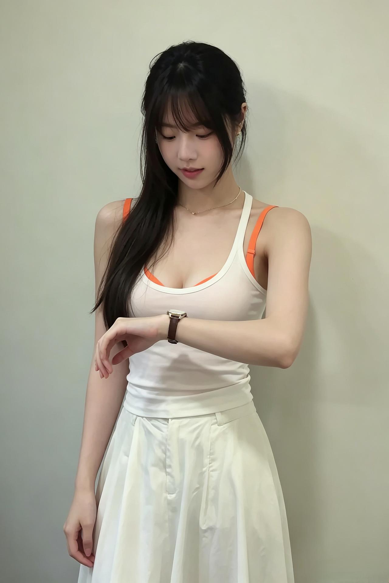 秀发如鸦染，冰肌映月华。
眼波藏浅雾，眉黛画轻霞。
静立尘氛远，闲行韵致嘉。
天