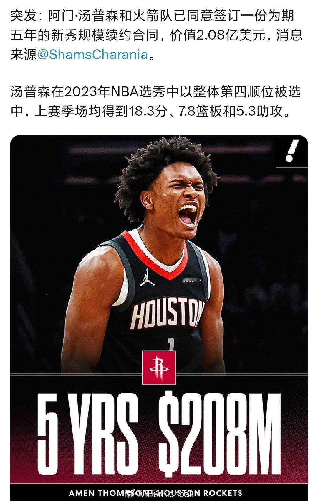 阿门汤普森5年2.08亿续约火箭，你觉得值不值[疑问]阿门汤普森提前续约火箭 ​