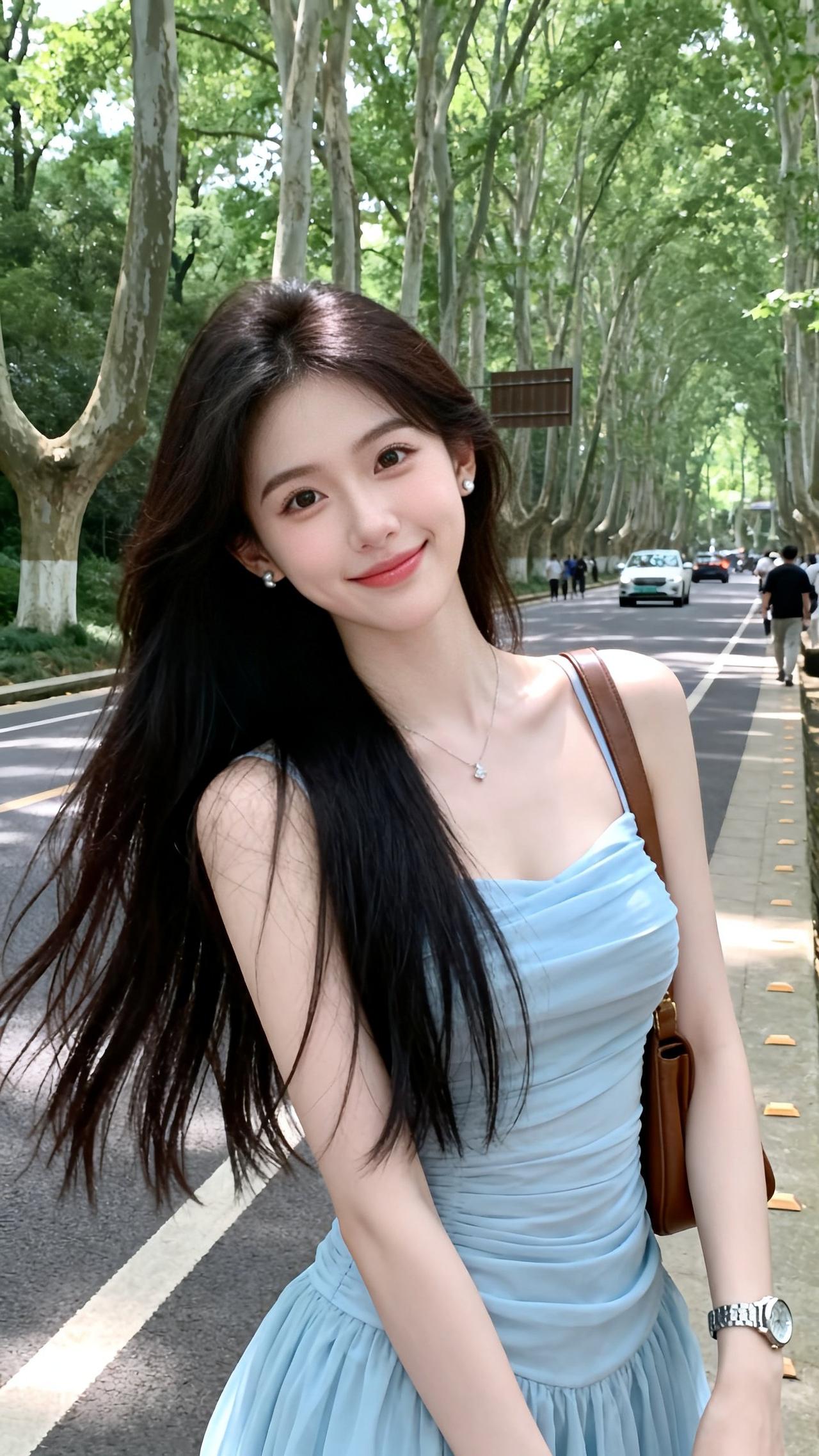 绿树阴中人影斜，轻纱薄袂拂风华。