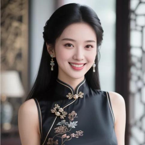 优雅的黑丝旗袍，尽显东方美，笑靥如花，韵味十足！性感黑丝美女 颜色鲜艳的旗袍 黑