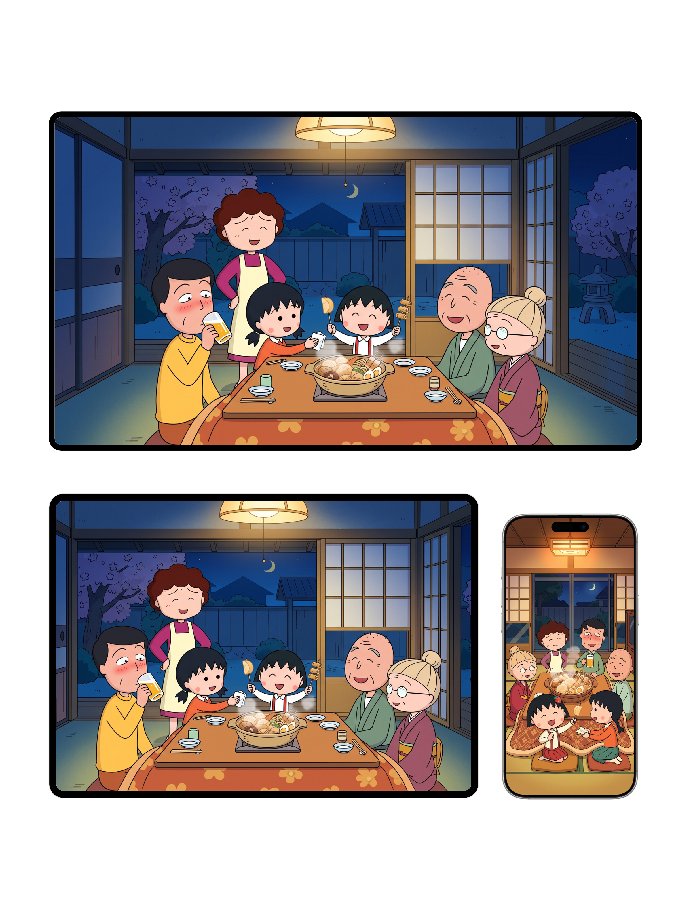 樱桃小丸子全家福 全尺寸壁纸 