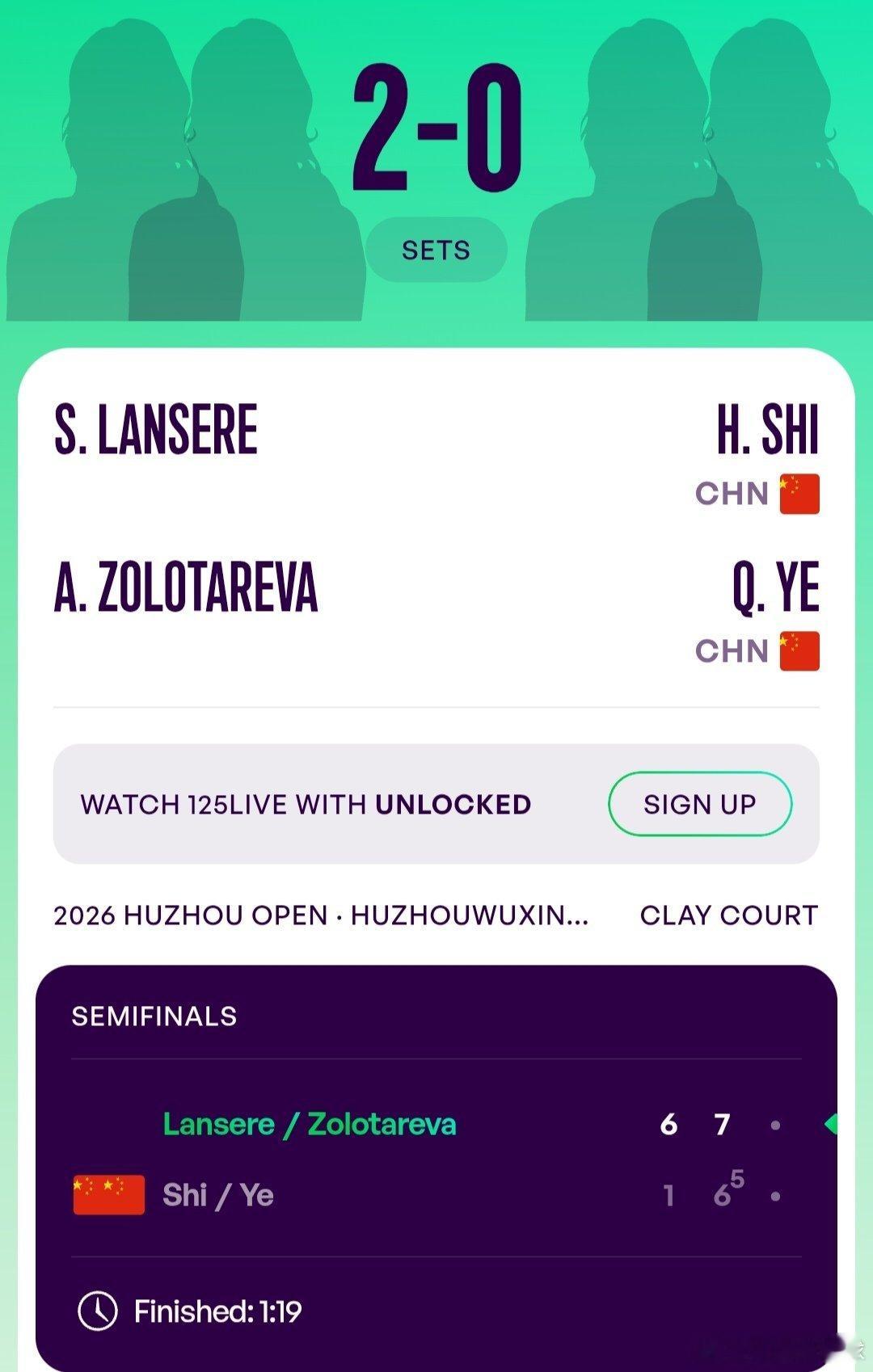 WTA125湖州站🇨🇳女双半决赛施晗🇨🇳/叶秋语🇨🇳1-6/6-7(