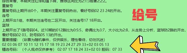 真蒸蛋来啦！后区给出了02-03的小连号，前区胆码给出全奇数07和33，主任看了