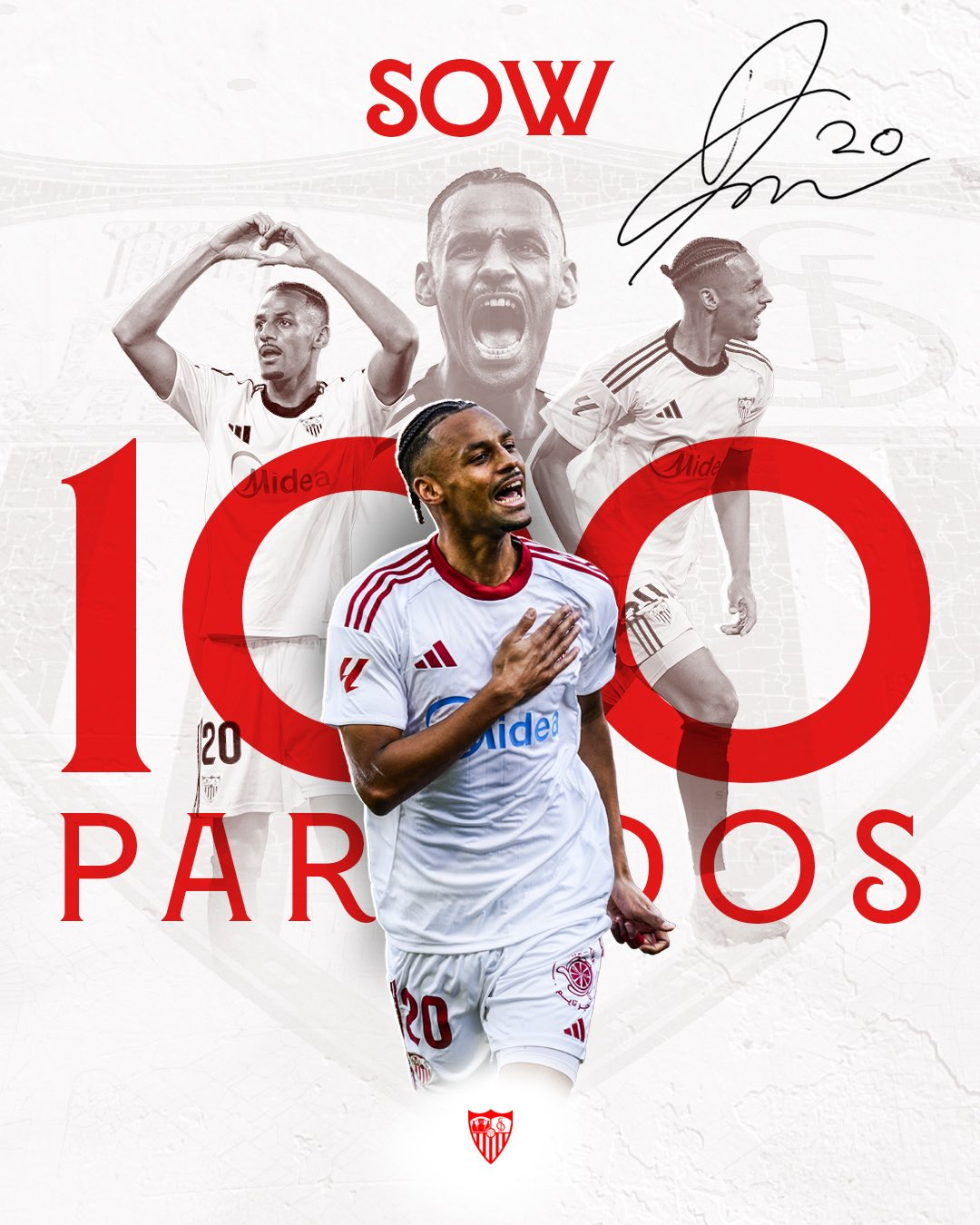👏恭喜索乌完成他在塞维利亚的百场里程碑VamosMiSevilla⚪️🔴 