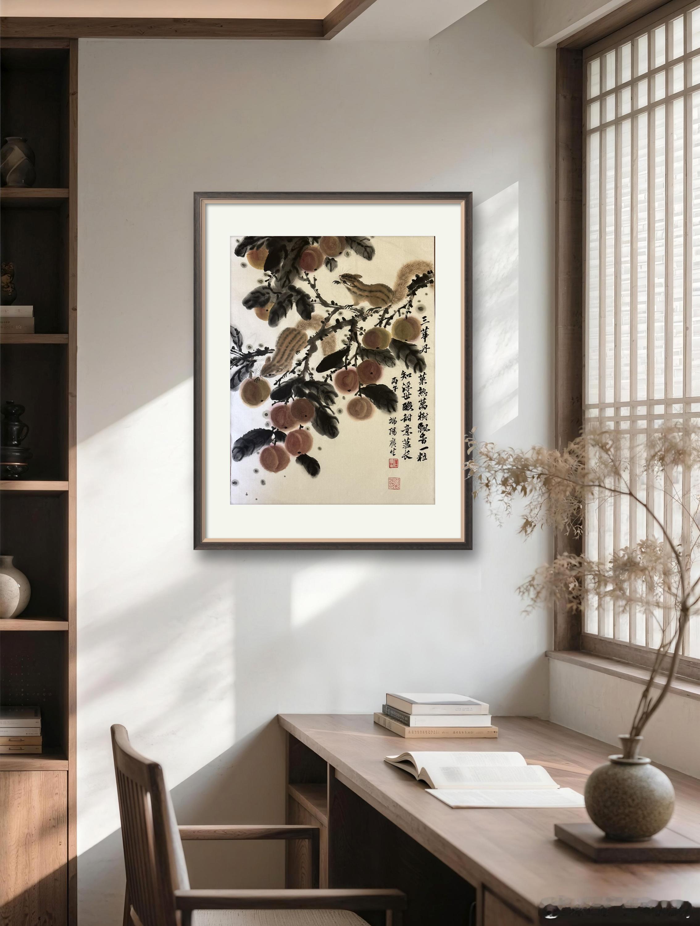 时逢端午，友人寄来三华李。余端详之，已有画兴。挥毕，又补五绝。一时手快，竟漏一字