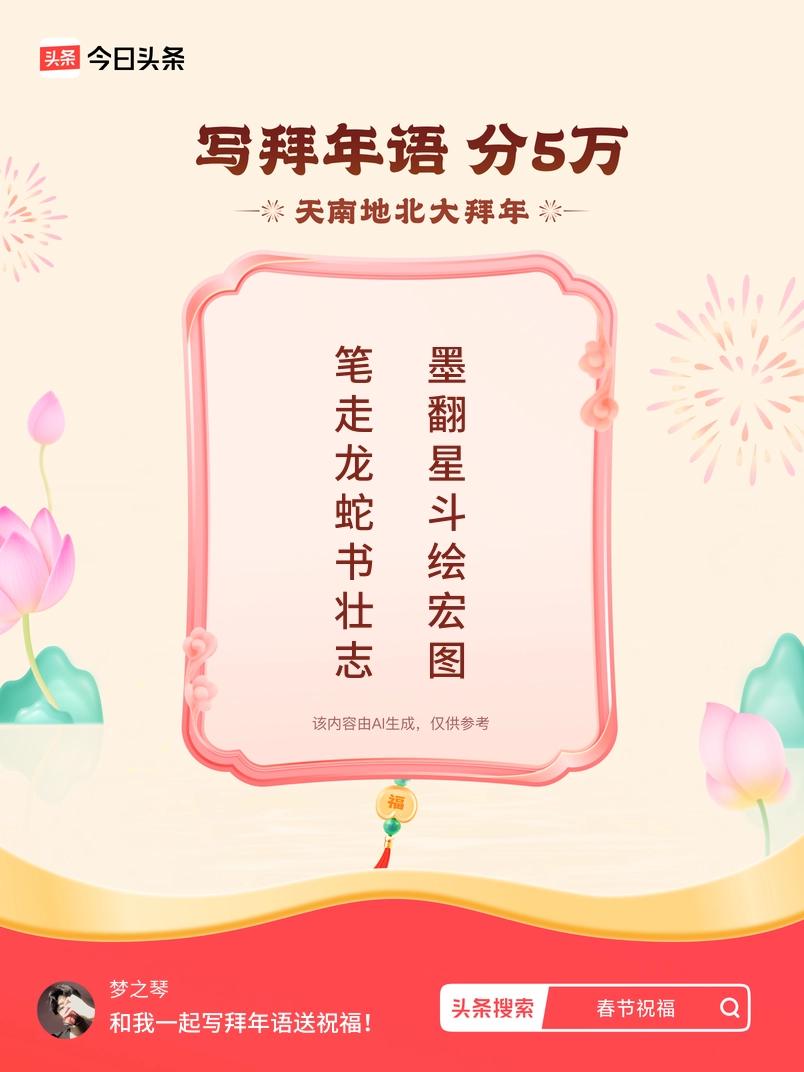 写拜年语送祝福新春拜年送祝福！我的祝福是：“笔走龙蛇书壮志，墨翻星斗绘宏图”！快