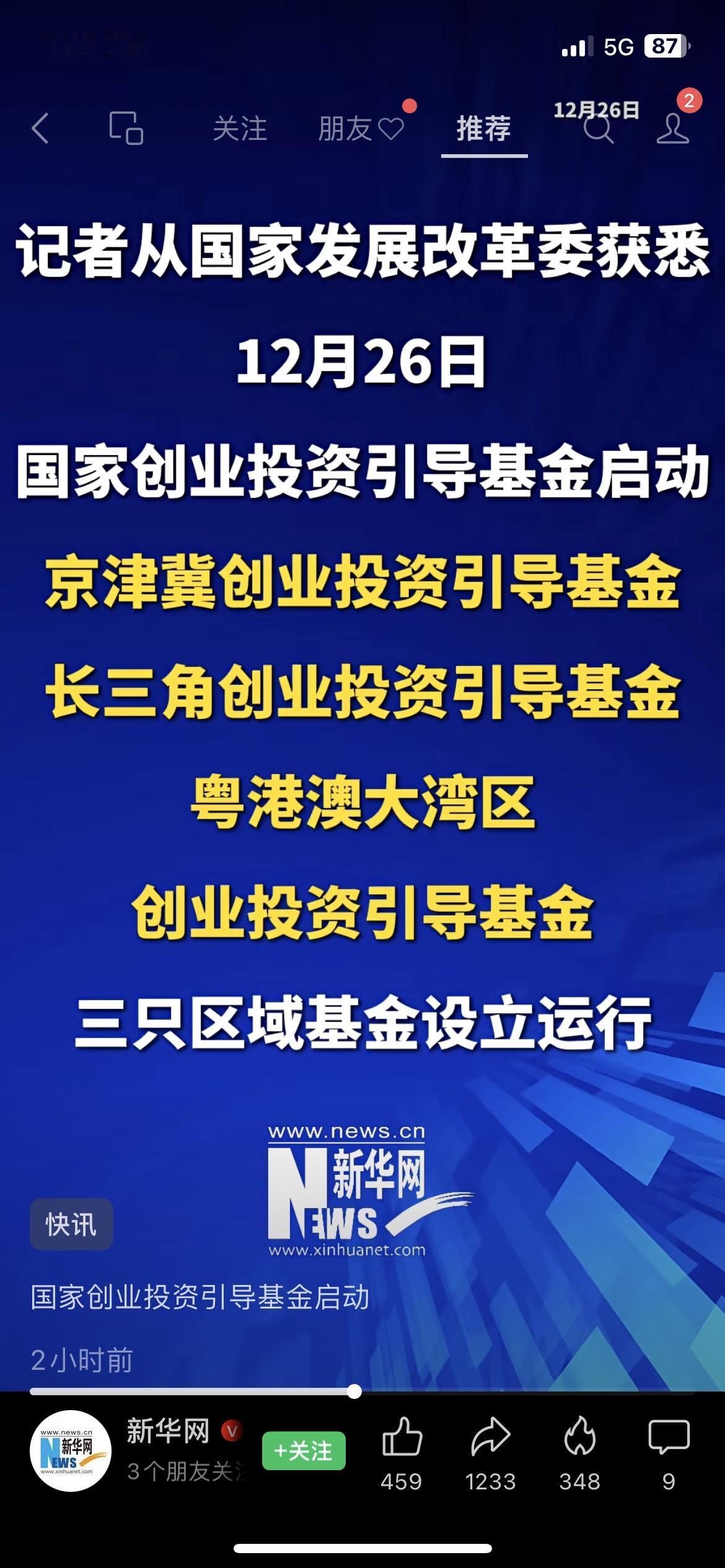 国家创投基金放大招，三大区域要起飞了

刚看到新华网的消息，12月26日国家创业