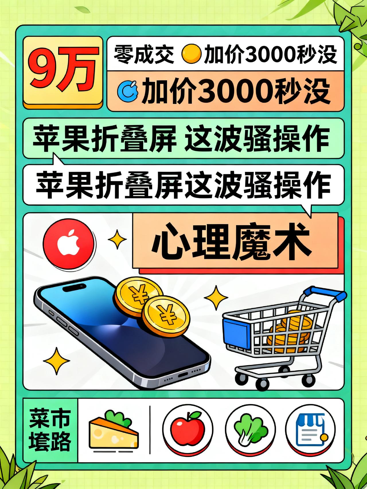 9万天价苹果折叠屏背后的心理博弈
9万、零成交、加价3000秒没，苹果折叠屏这波
