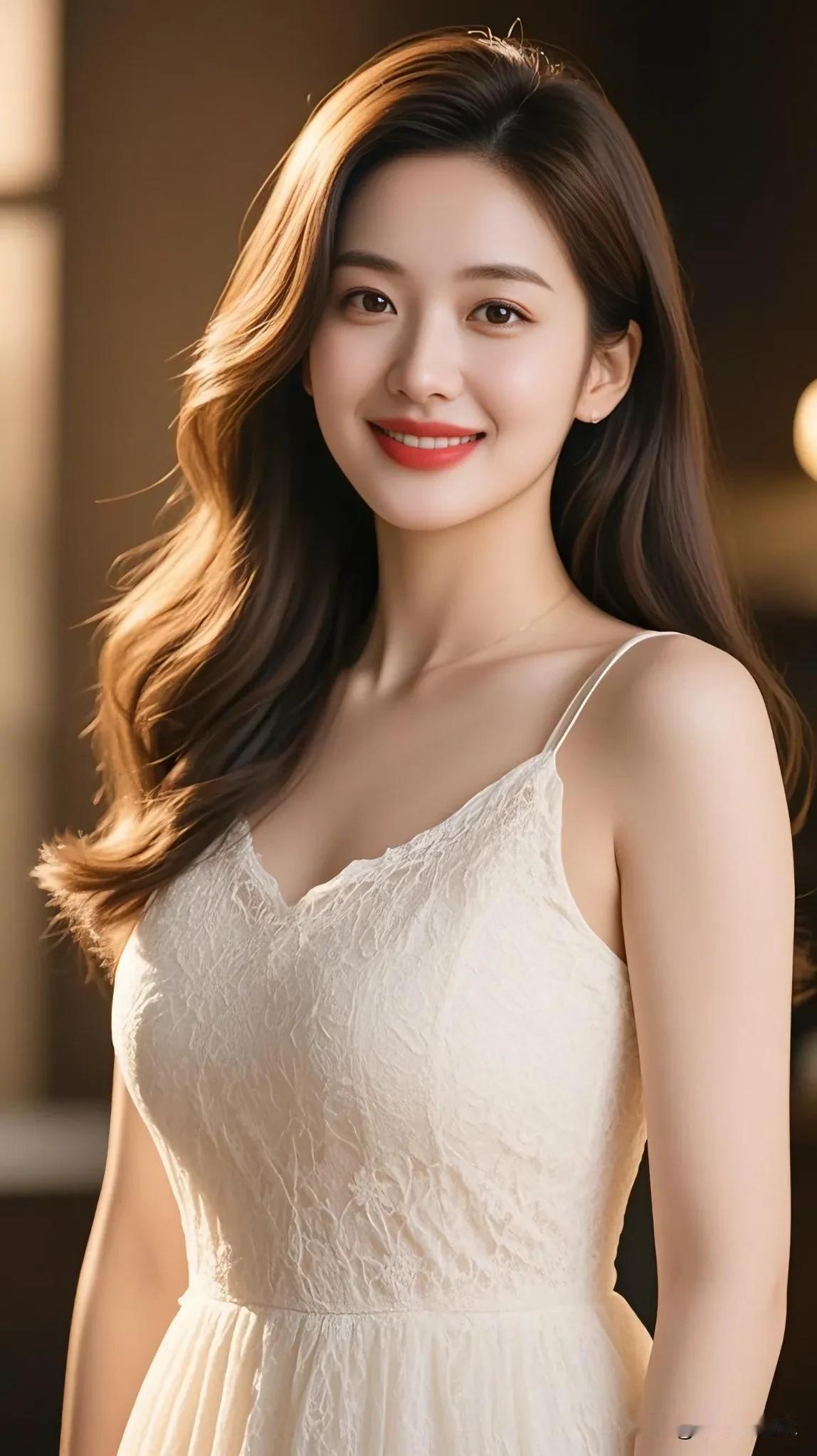 赞白衣靓女
 
白衣姑娘真好看，
蕾丝吊带很浪漫。
长发飘飘闪金光，
笑容甜甜超
