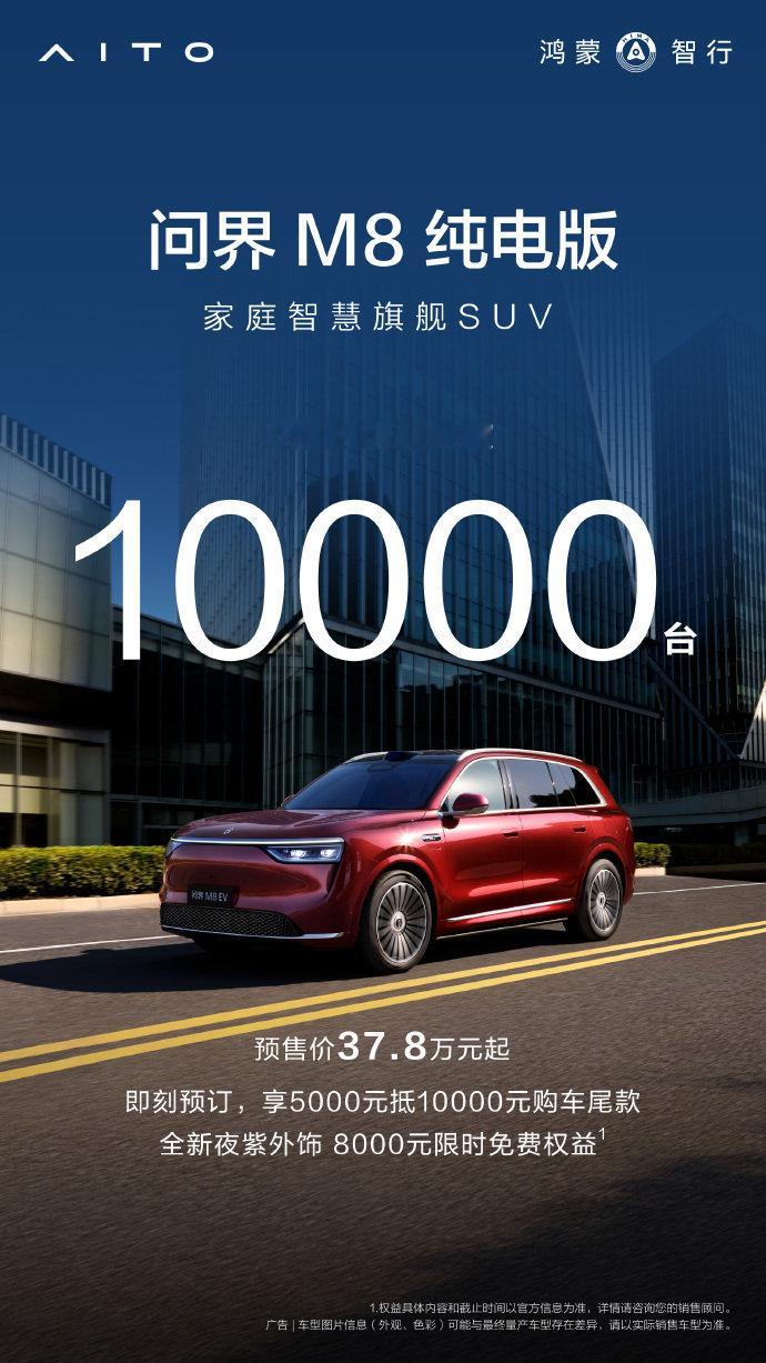问界M8悄无声息的开启预定，37.8万的预售价，8小时小定突破10000辆，你还