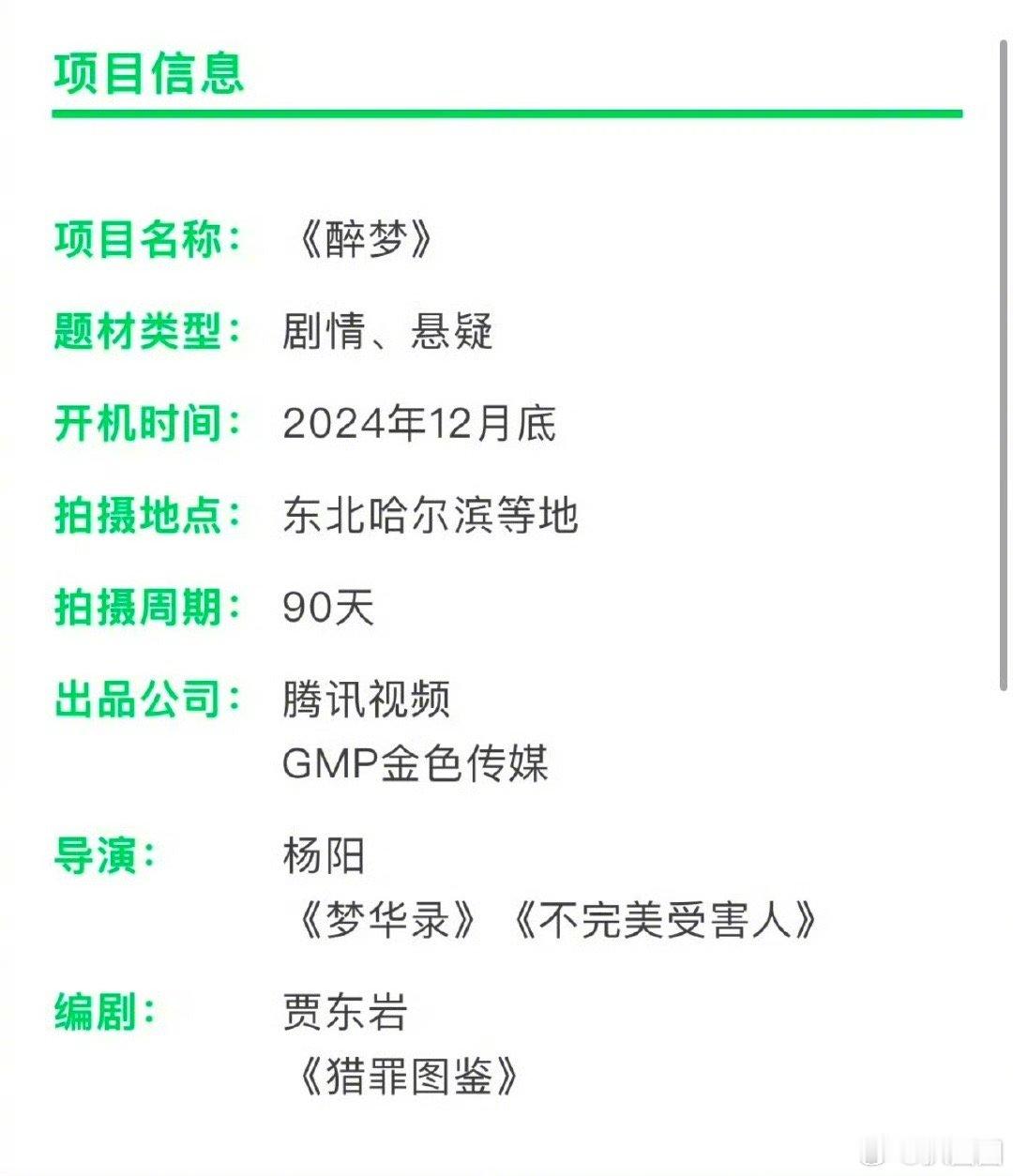 悬疑剧《醉梦》主演🍉：刘诗诗、胡先煦～ 