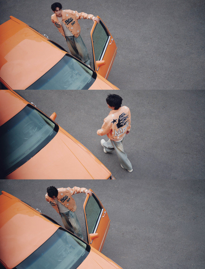 田栩宁后视镜眼神杀 田栩宁橙色棒球服车内大片 田栩宁橙色棒球服车内大片，谁来懂一