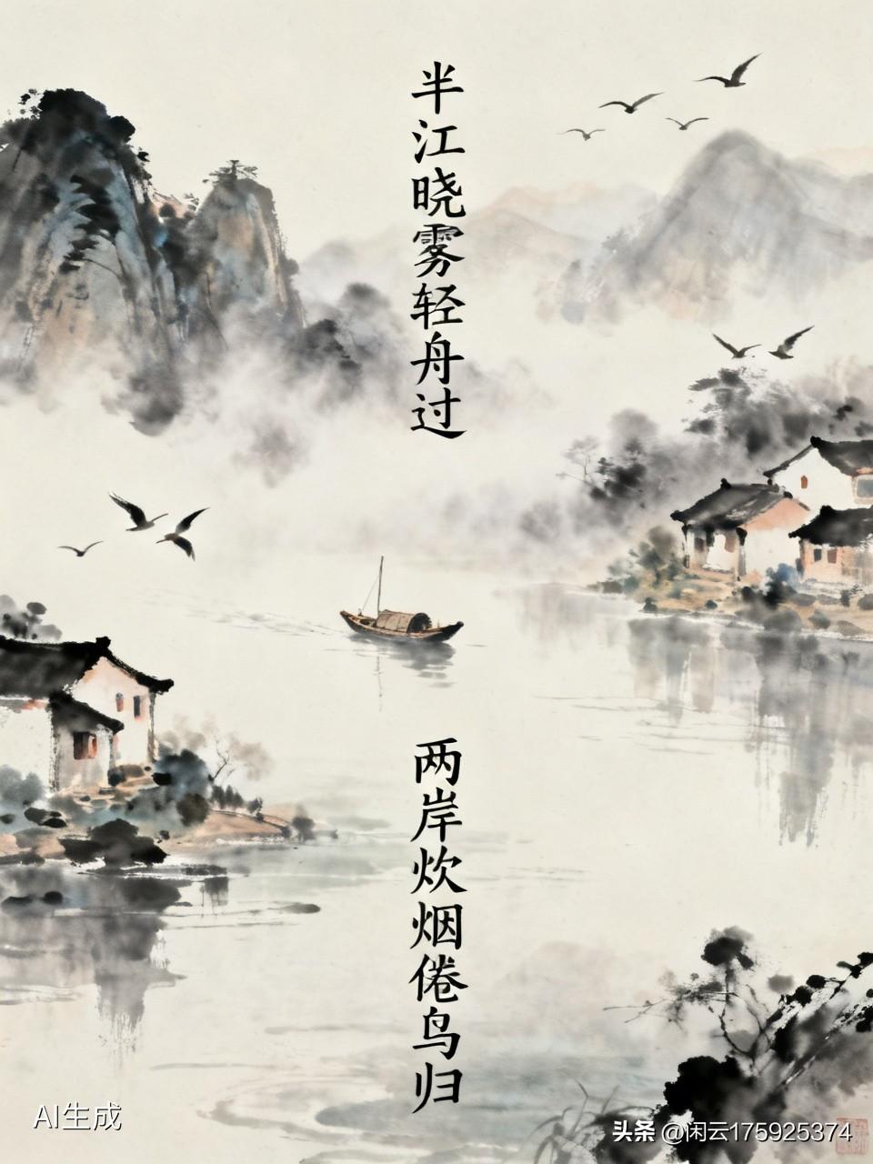 下联，两岸炊烟倦鸟归！[微风]