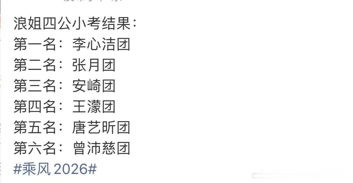 浪姐网传四公小考结果网传浪姐四公小考排名 真的假的啊？还是期待姐姐们的四公舞台吧