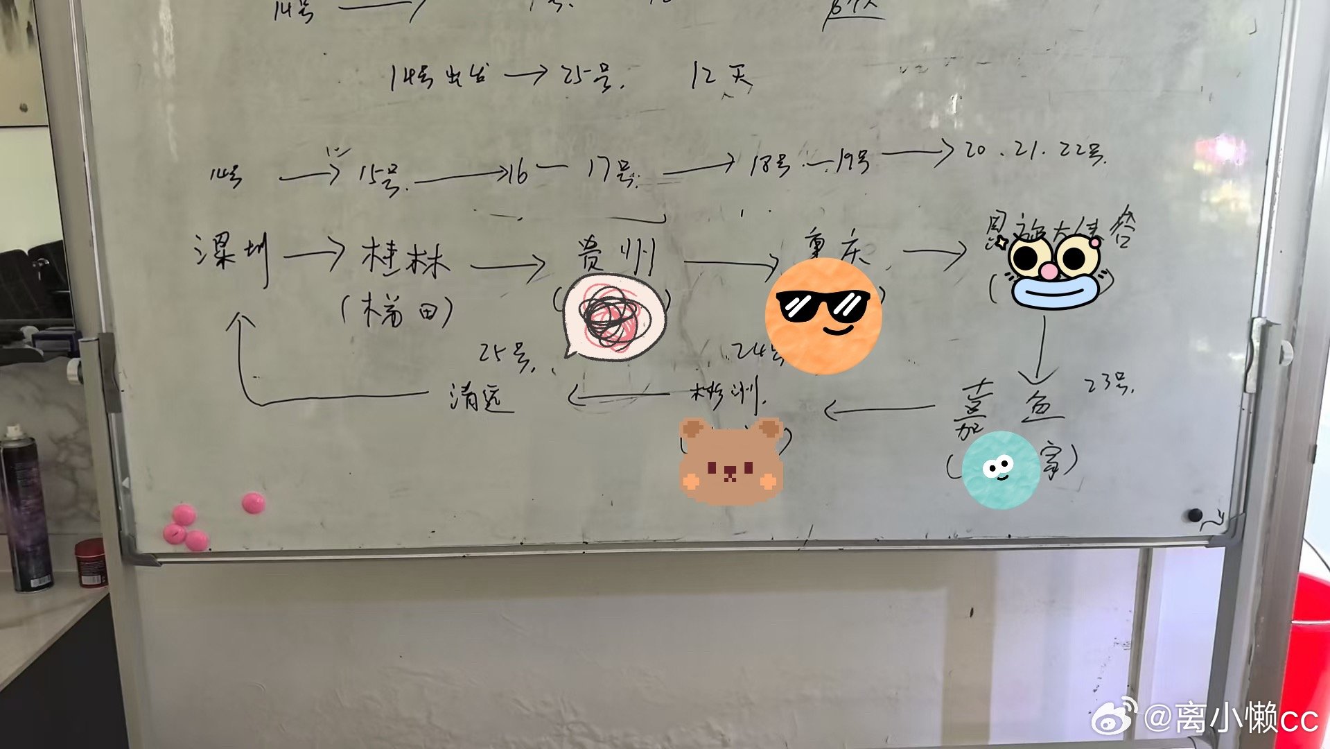 宝爸发来的旅游路线，说是老板计划的，感觉像特种兵打卡一样！还要带个一岁多的娃一起