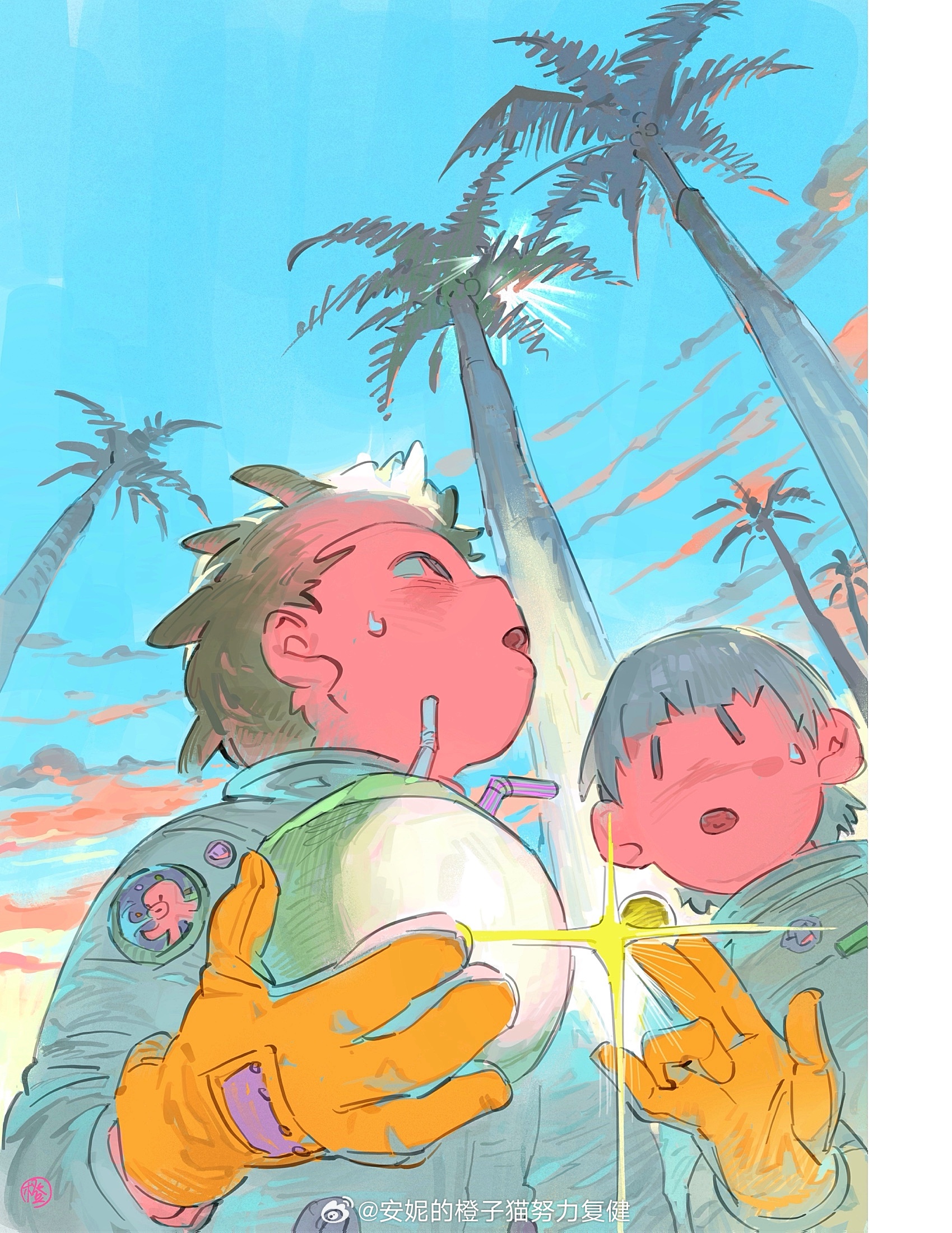 《100年前的人类会喝这种果实的汁液…🌴》（10p突发画的小短篇画得很开心 