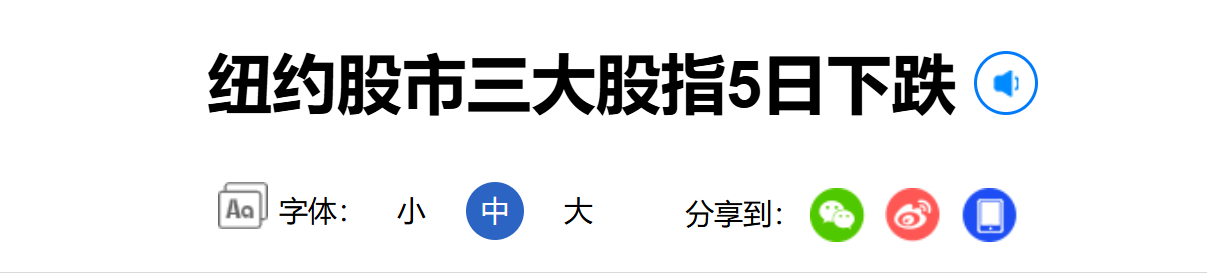 【#纽约股市三大股指5日下跌#】#美股# 纽约股市三大股指5日下跌。截至当天收盘