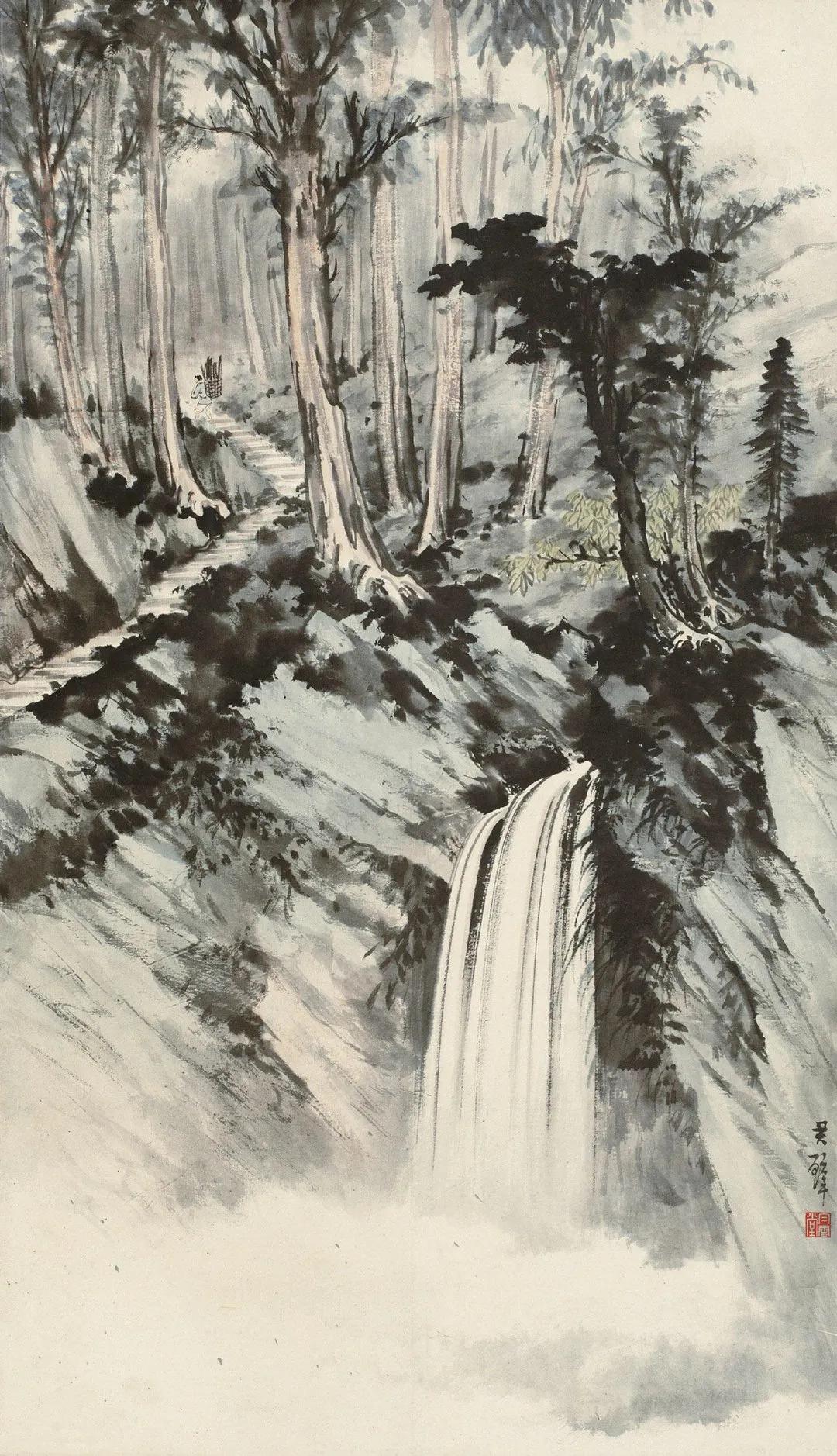【黄君璧 山水画瀑布】

黄君璧（1898—1991），广州南海人。原名允瑄，晚