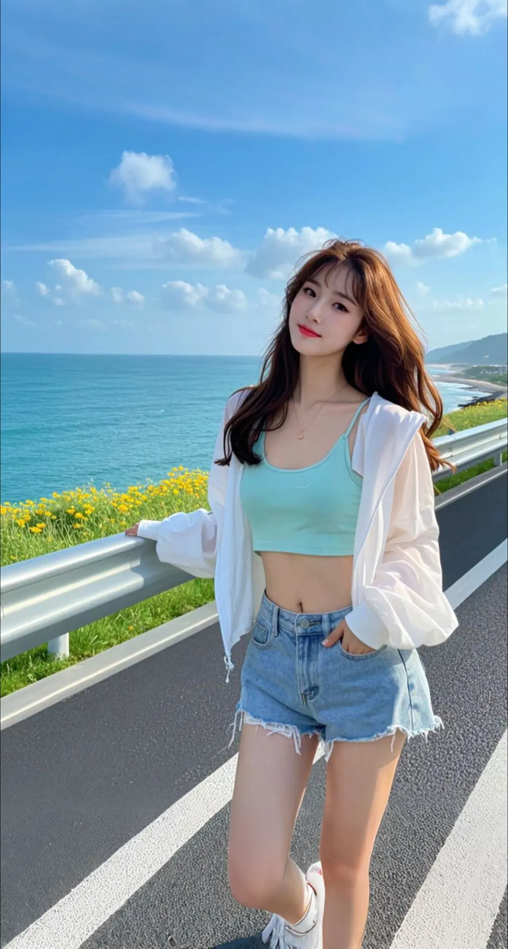 AI扩图 AI滨海沐光少女