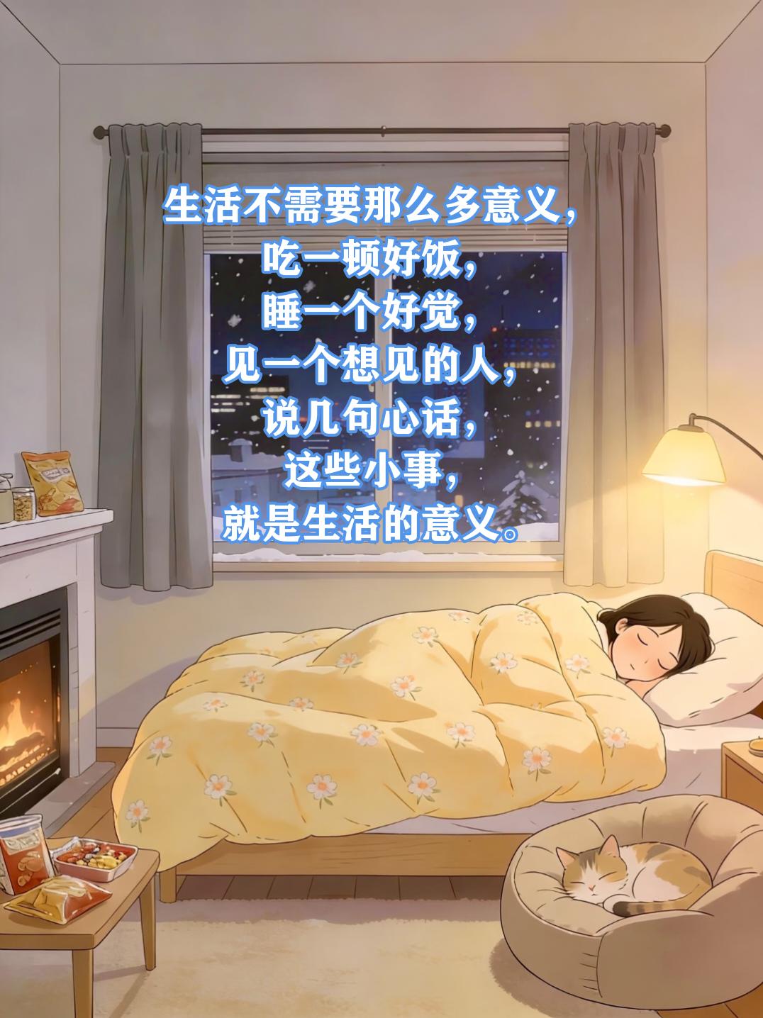 《人民日报》金句：
生活不需要那么多意义，
吃一顿好饭，
睡一个好觉，
见一个想