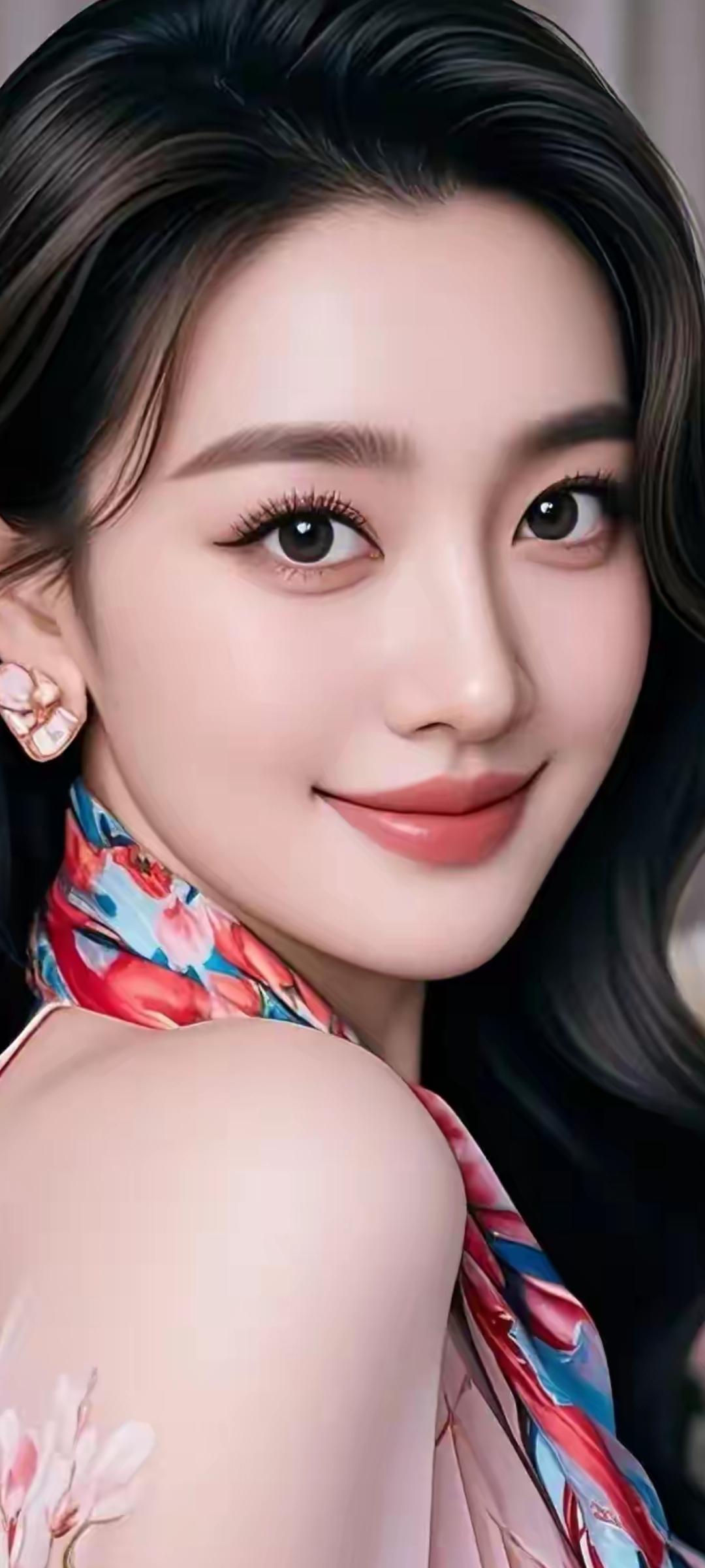 温柔甜美的少女，粉色花朵点缀，清新自然。