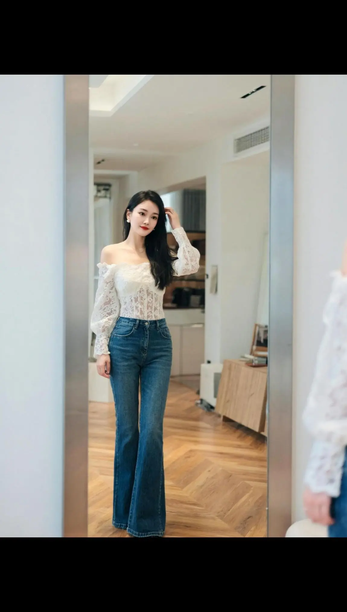 穿搭牛仔裤穿搭紧身牛仔裤AI复古生活照 ai创作