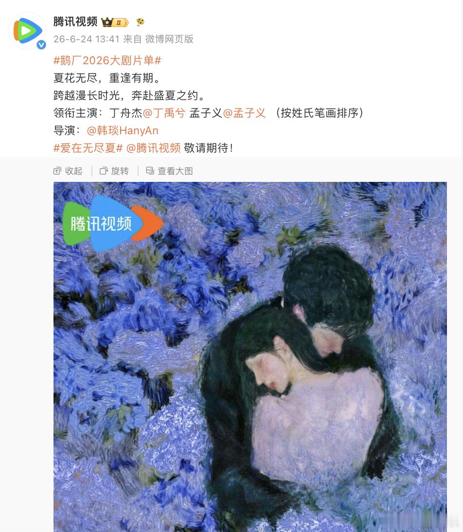 爱在无尽夏概念海报丁禹兮、孟子义（按姓氏笔画排序）合作新剧《爱在无尽夏》正式发布