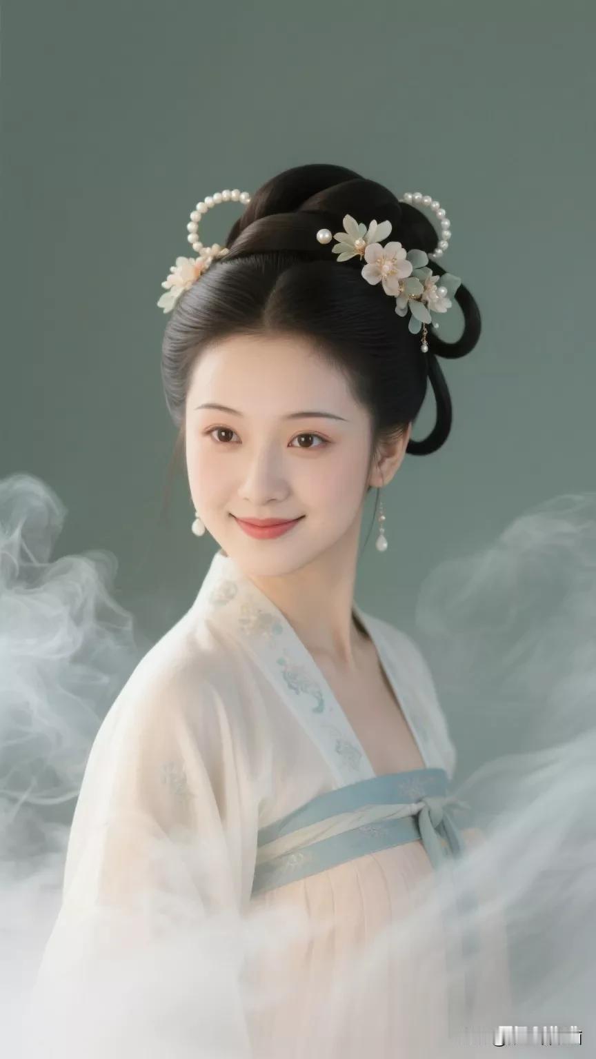 古典美人，古风发饰，仙气缭绕，唯美如画。张立启原创书画AI作品古仕女发髻集锦首发