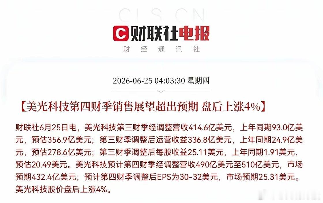 一觉醒来！重磅利好突袭！美光科技大利好！5点07分，全球瞩目的美光科技财报正式出