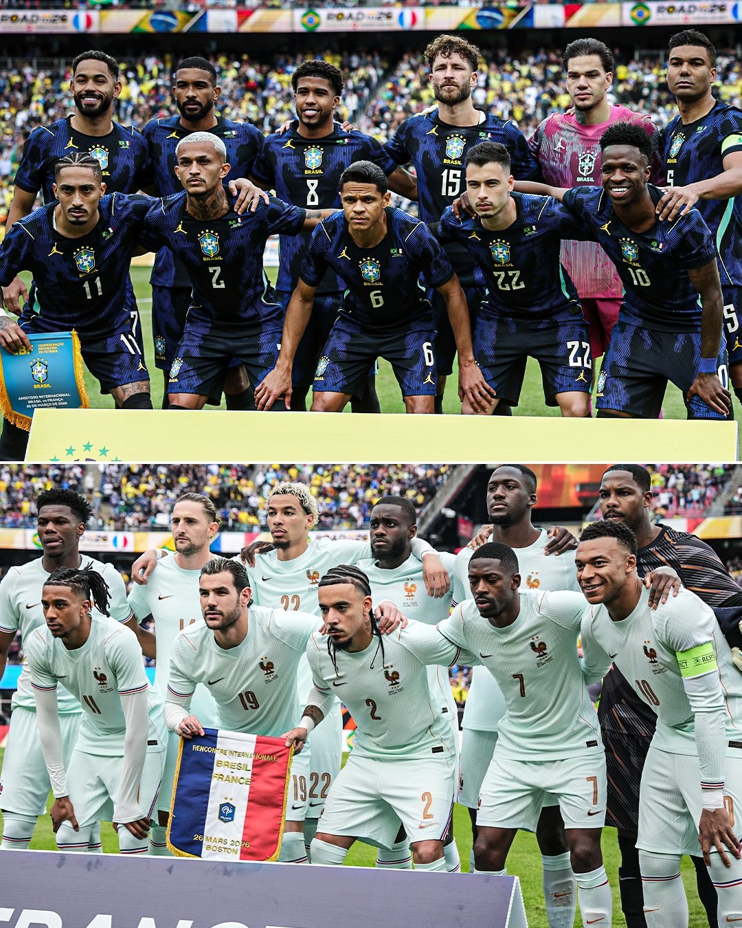 #友谊赛巴西1比2法国##姆巴佩破门# 🌟3月27日凌晨4时，友谊赛巴西vs法