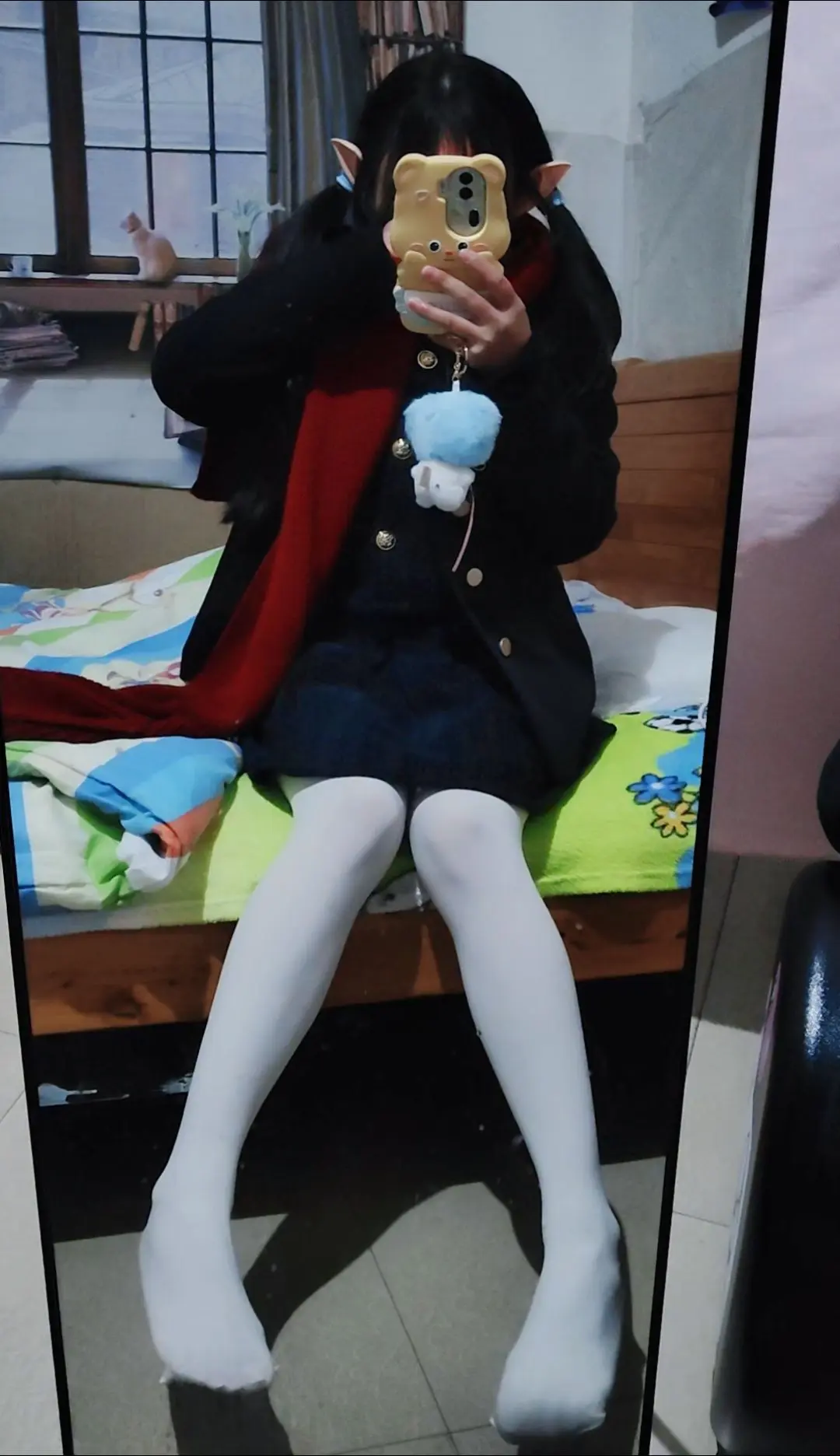 对镜拍 jk制服 OOTD 春天 围巾