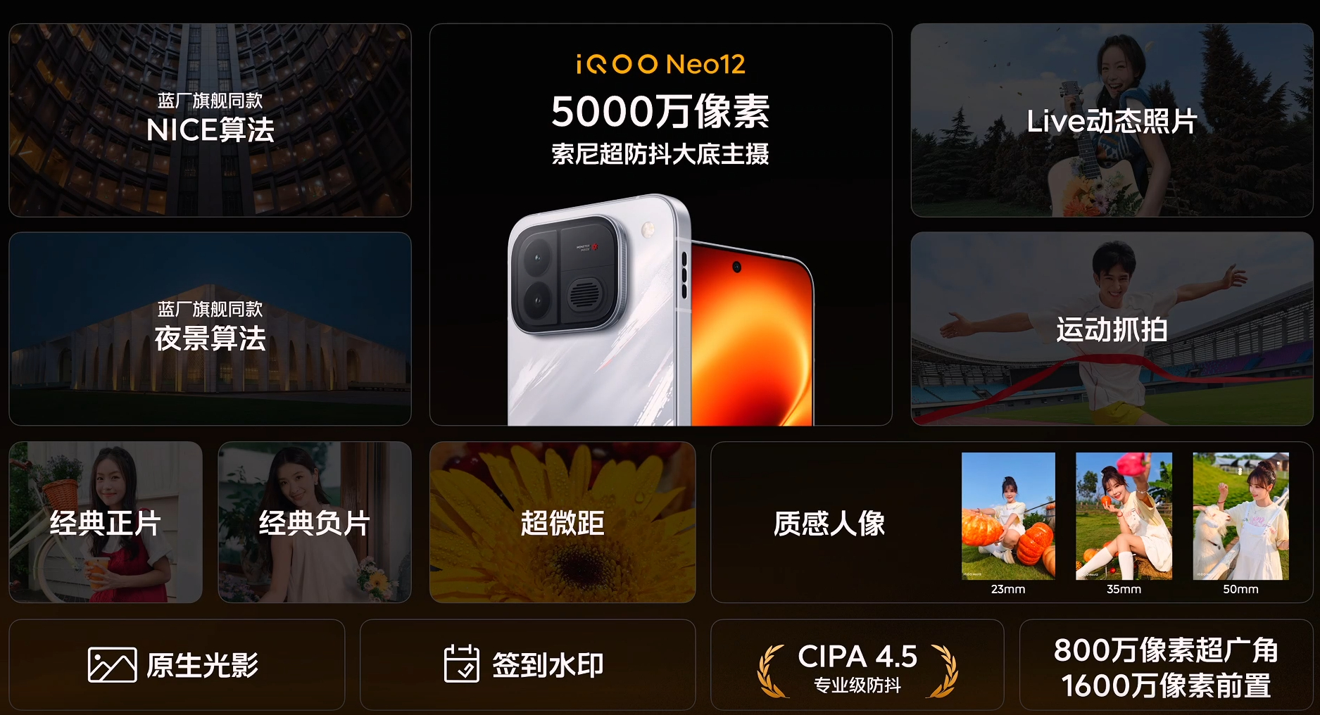 看完强悍的游戏与续航，我们再来看 iQOO Neo12 的影像，它搭载 5000