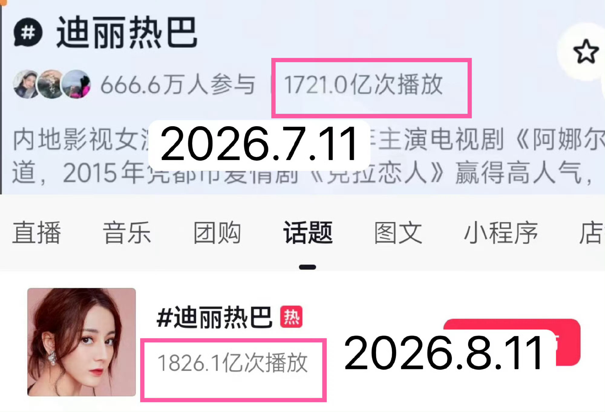 迪丽热巴话题一个月涨了超百亿播放量爆影爆音频的含金量还在上升