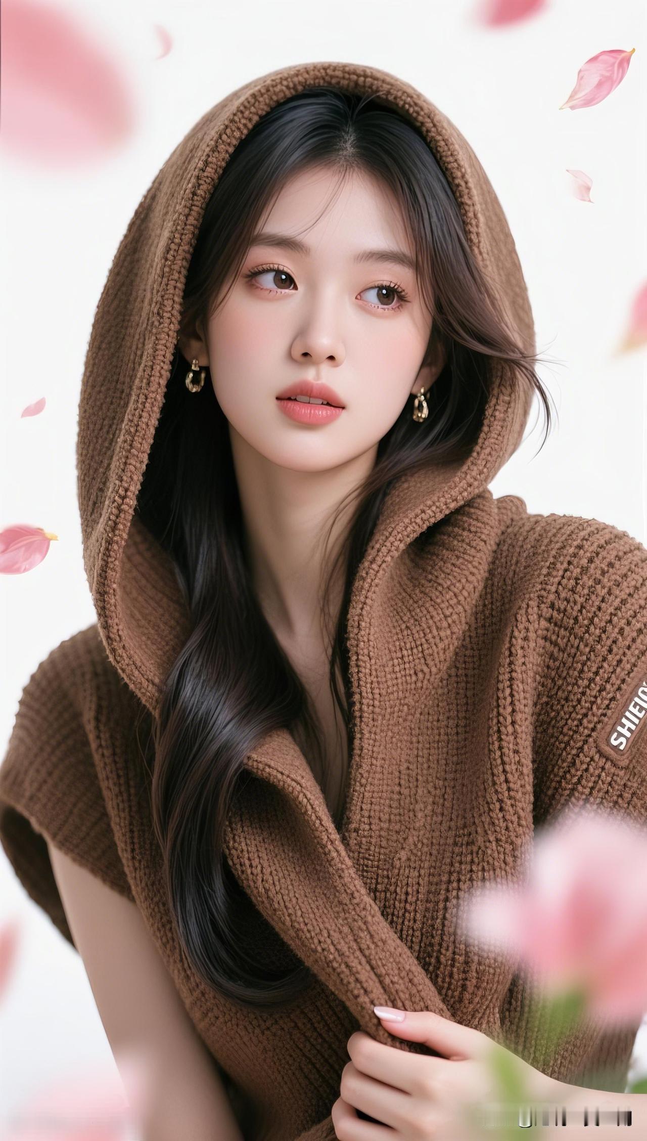 花落人独立，春风入画来。你心中的美女啥模样 温柔冬日穿搭，暖棕色毛衣搭配飘逸长发