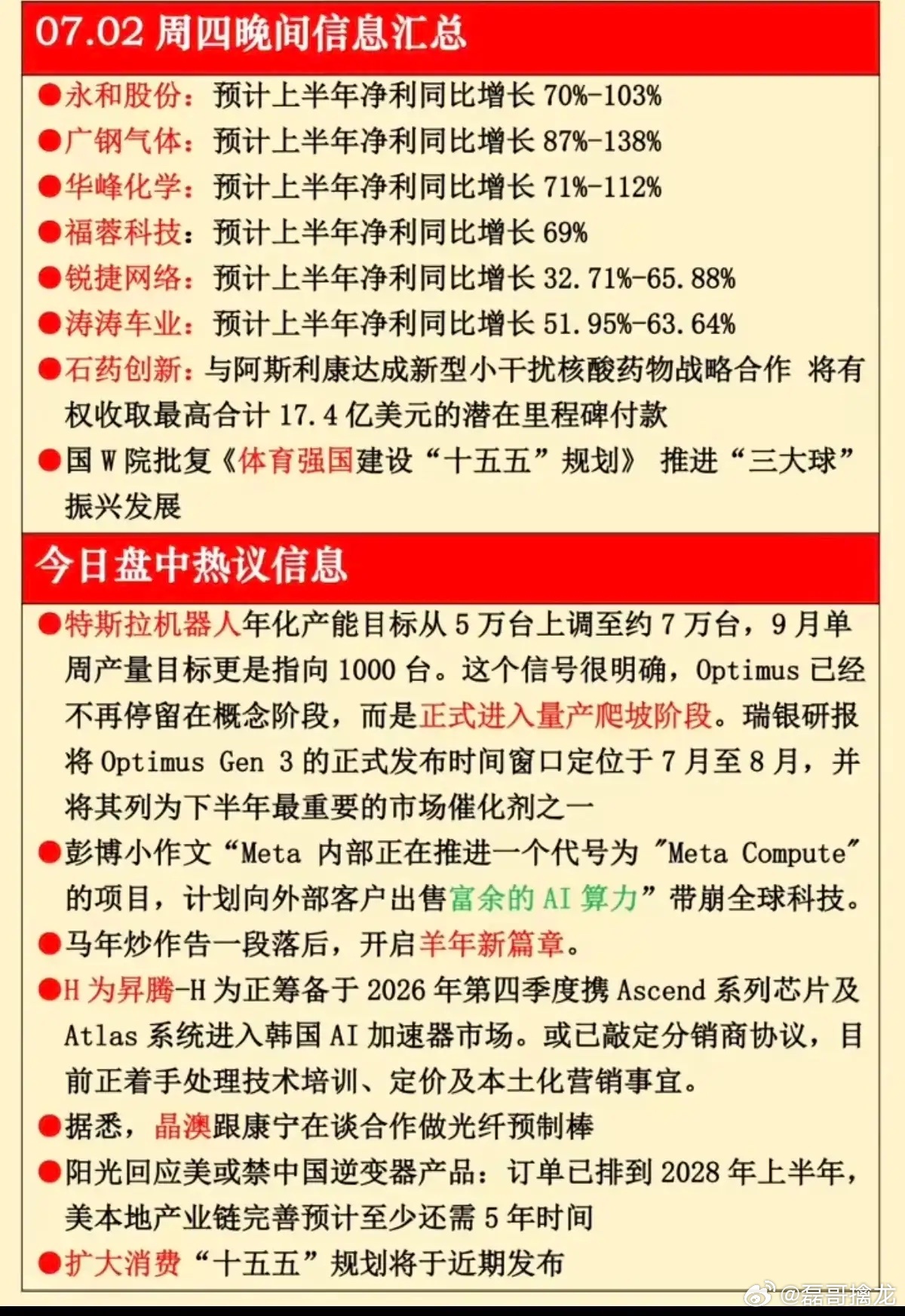 7月2日晚间重要消息汇总，周五行情前瞻周四市场迎来大幅回调，高位科技股集体下杀，