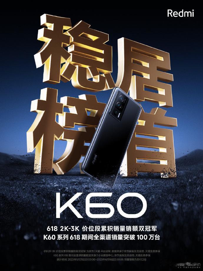 守门员的实力！Redmi K60系列618期间全渠道销量破100万台！ 