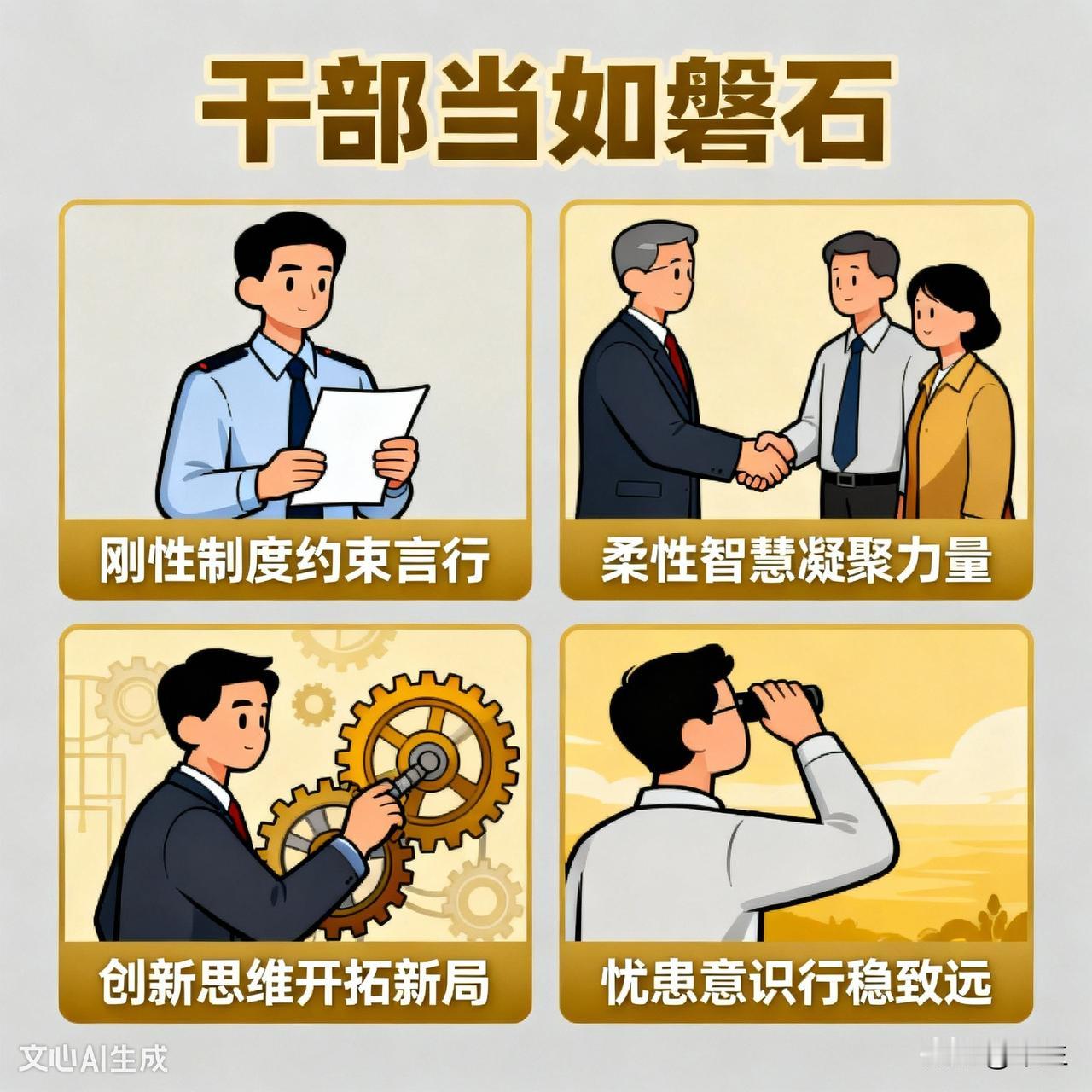 一个单位好干部的标准：
首先要做制度的守护者，将单位规章制度内化为行为准则，在考