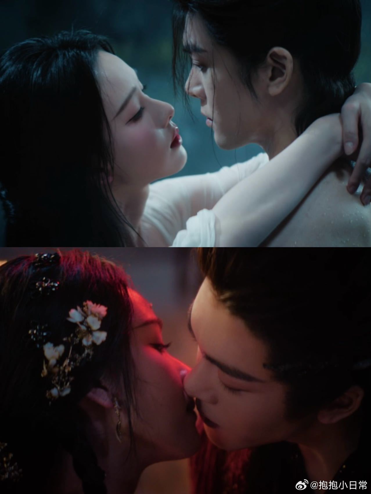 曾舜晞陈都灵吻戏镜头陈都灵曾舜晞假意真情 本来在摸鱼，刷到《月鳞绮纪》的物料直接