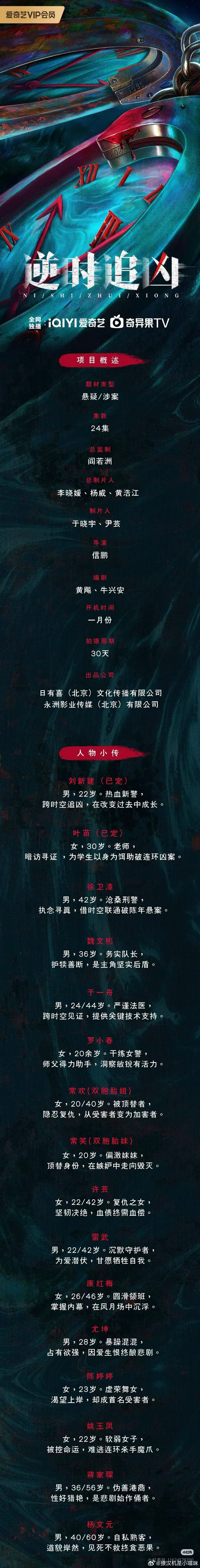 组训🍉：金瀚、江一燕《逆时追凶》组讯，1月开机24集主演：金瀚、江一燕导演：信
