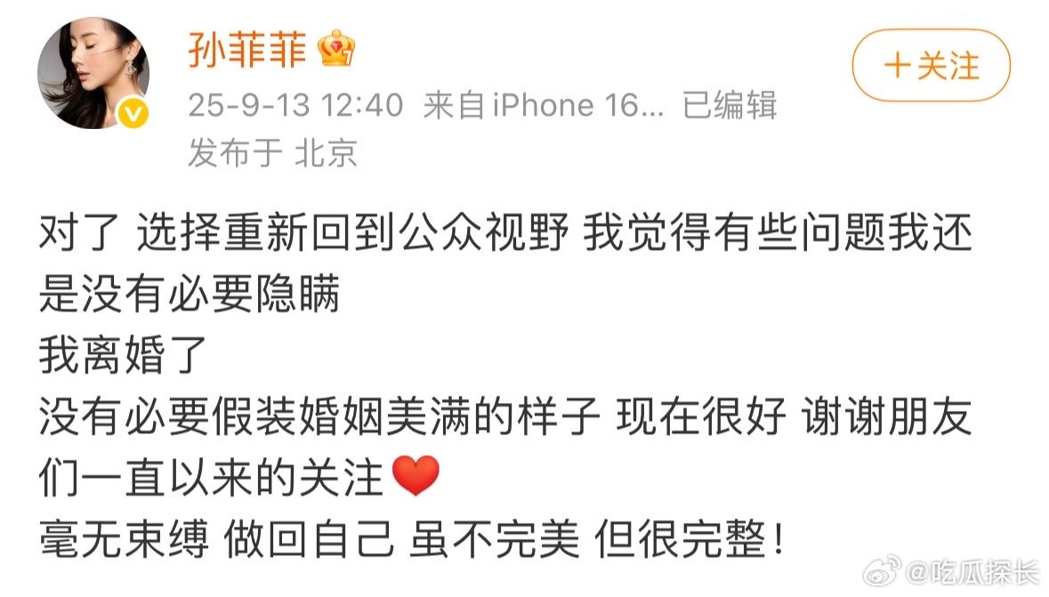 孙菲菲说没必要假装婚姻美满的样子孙菲菲说没有必要假装婚姻美满的样子孙菲菲官宣离婚