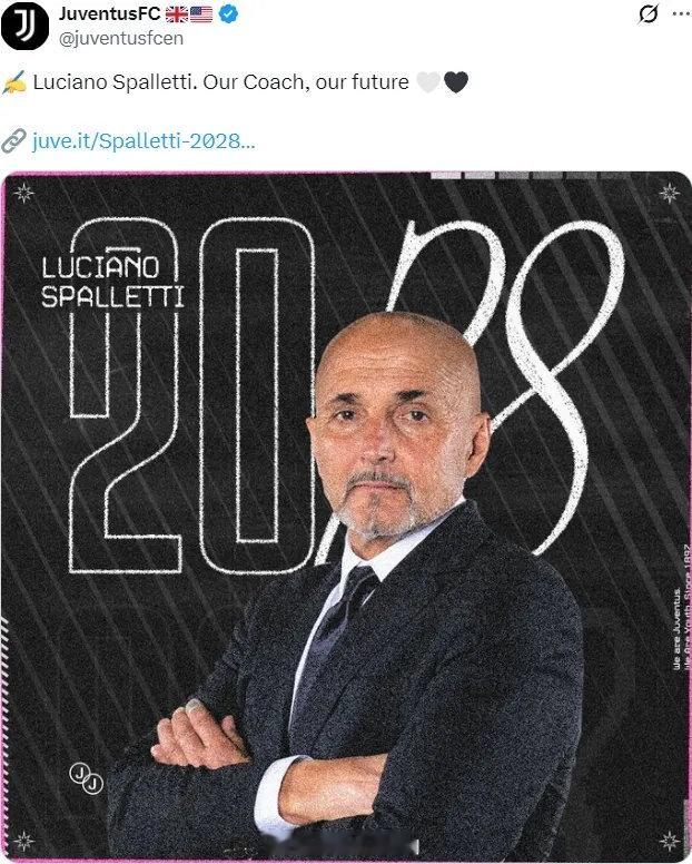 官方：尤文宣布和斯帕莱蒂续约到了2028年。67岁的斯帕莱蒂本赛季中途接手尤文，