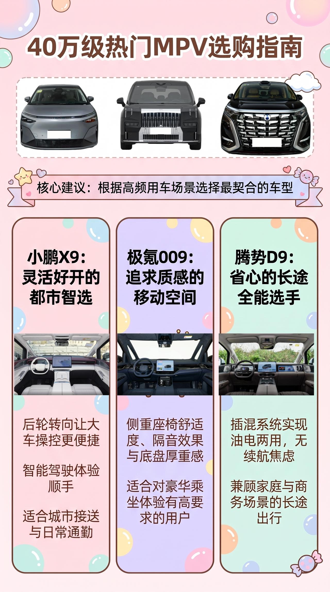 预算40万买MPV，小鹏X9、极氪009、腾势D9到底选纯电还是插混，我觉得跑长
