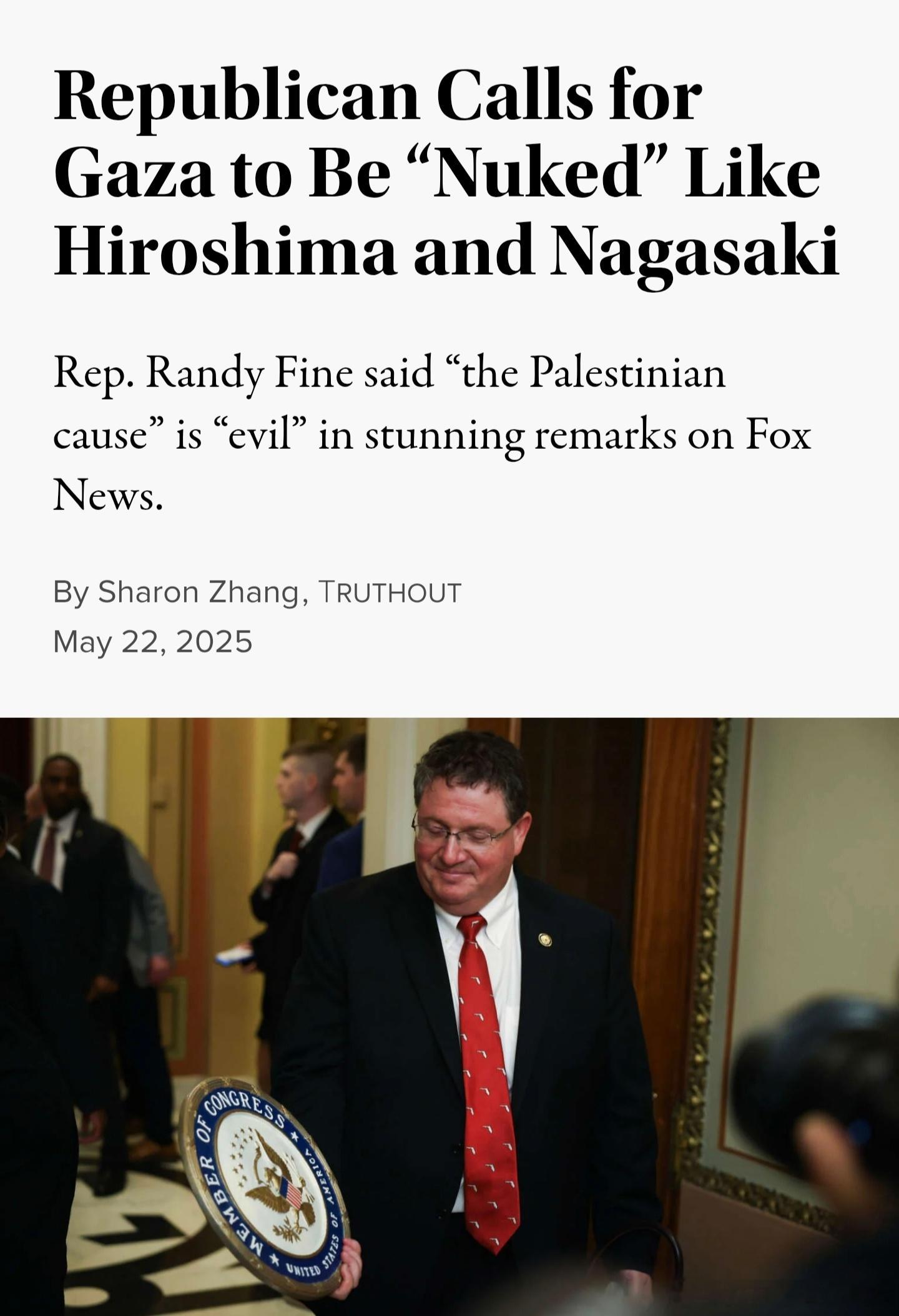 美国共和党犹太众议员Randy Fine简直太可怕了！前几天以色列驻美使馆工作人