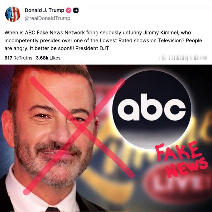 本周所有关于吉米·金梅尔的宣传已被撤下。自找的。All promos this 