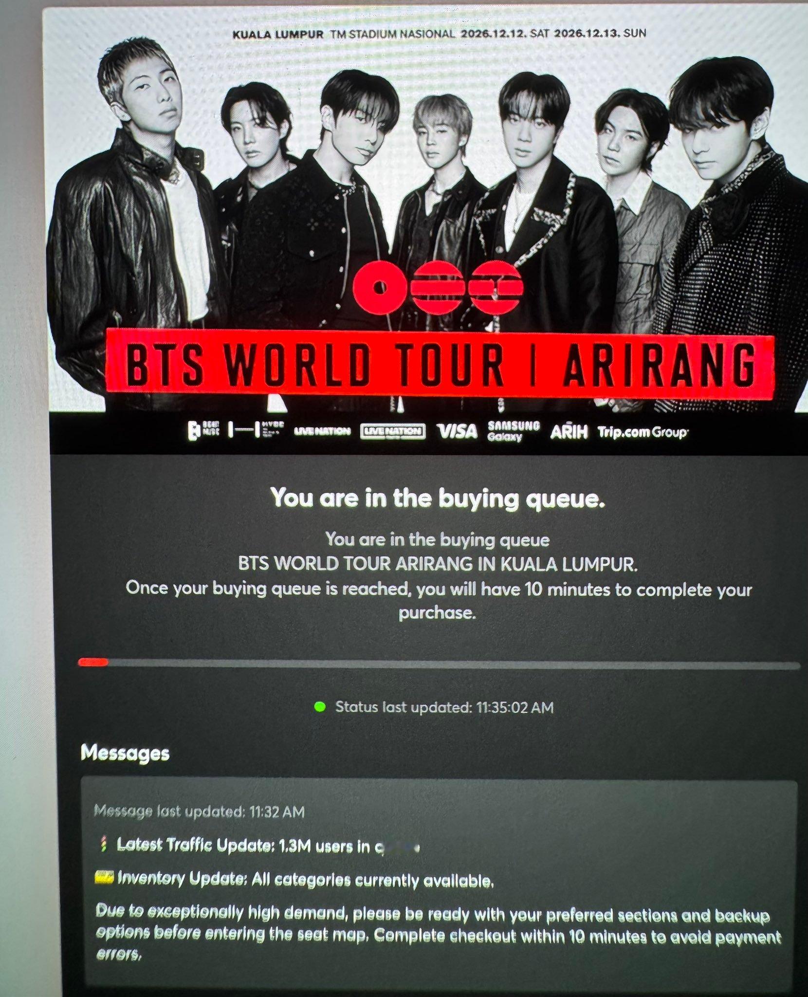 我滴妈呀😱😱😱😱😱😱😱超过130万人正在排队等待BTS世界巡演Ar