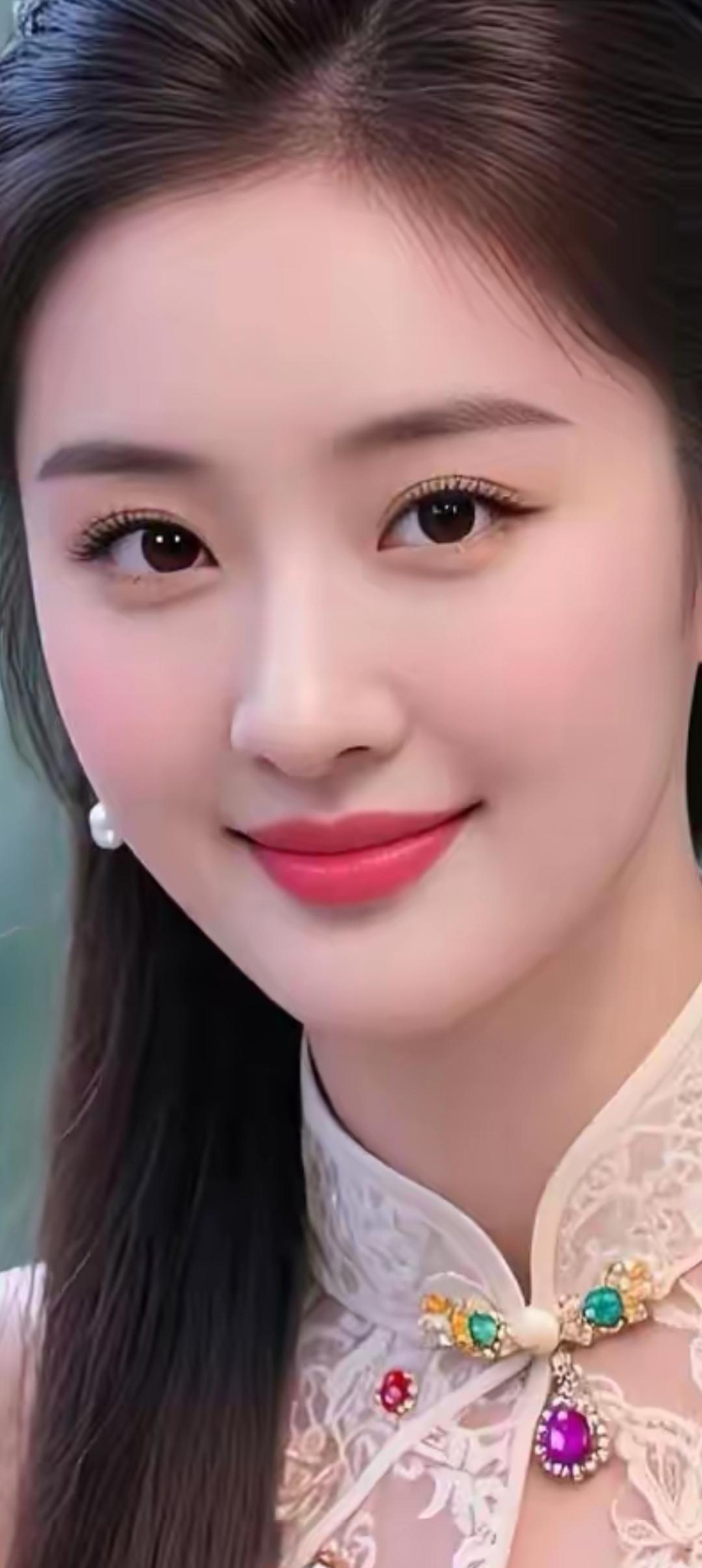 优雅气质，甜美笑容，精致的妆容和华丽的项链，完美展现东方女性的魅力。