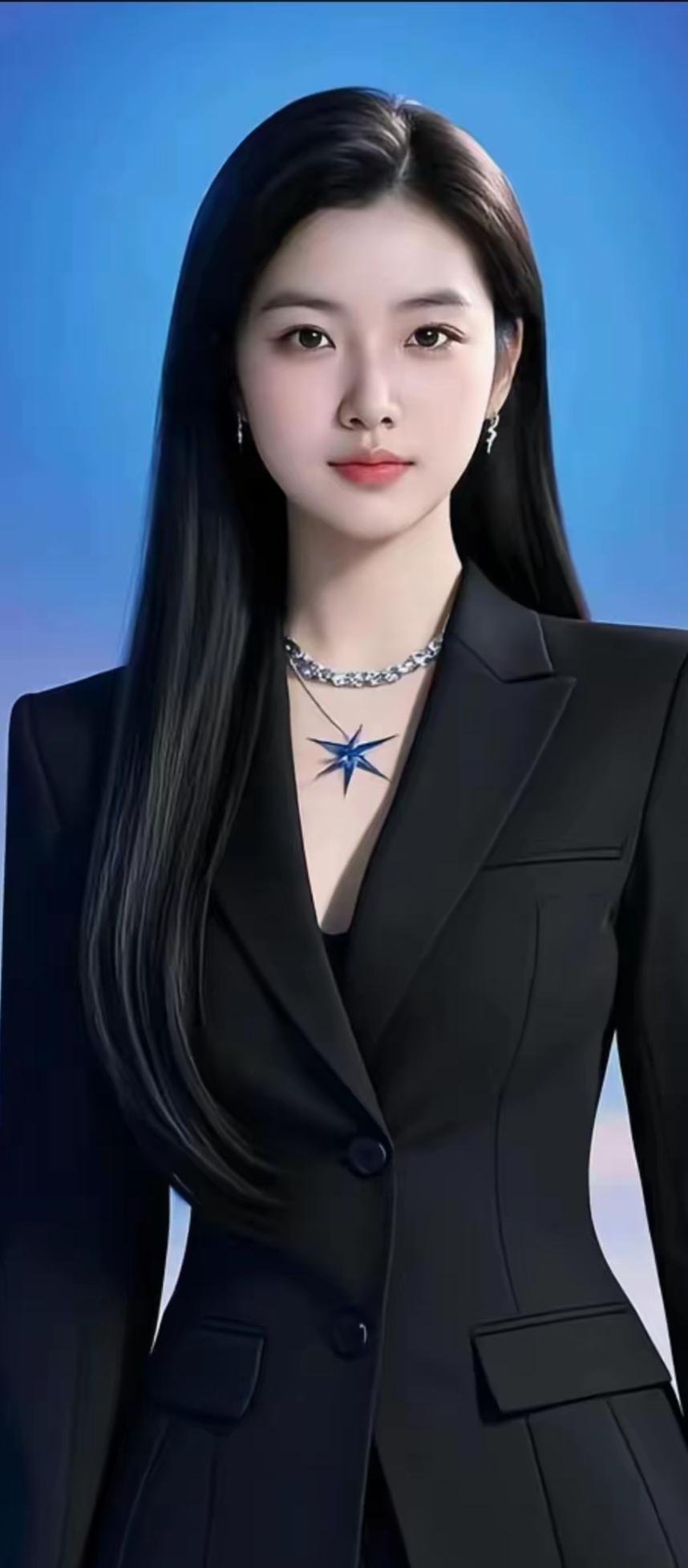 职场女强人，优雅气质，黑色西装搭配闪亮项链，自信满满！